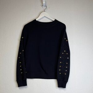 Sandro Embellished Sleeves Navy Crewneck
